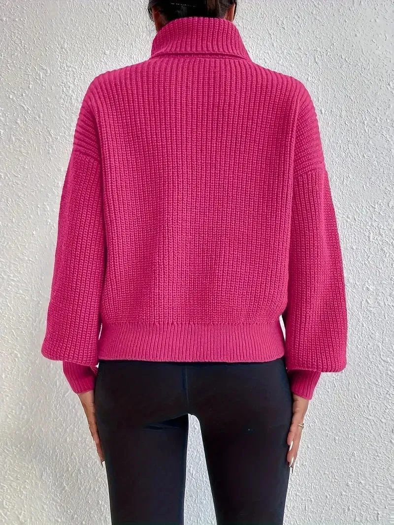 Chic jumper with drop shoulders, lantern sleeves and a roll neck