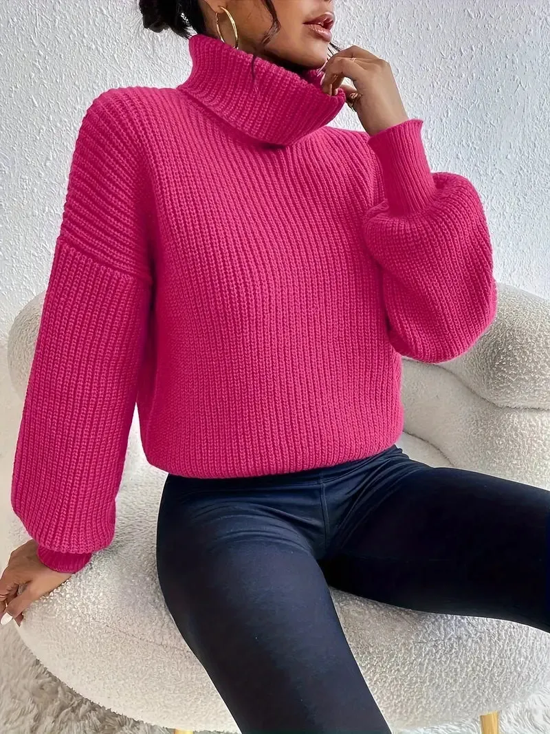 Chic jumper with drop shoulders, lantern sleeves and a roll neck