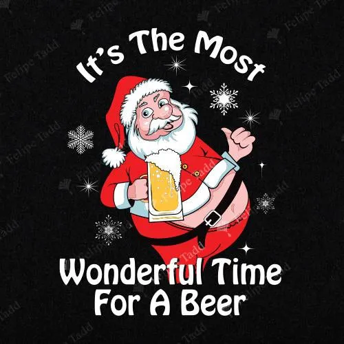 Christmas T-Shirt Santa It's Time For A Beer- Black
