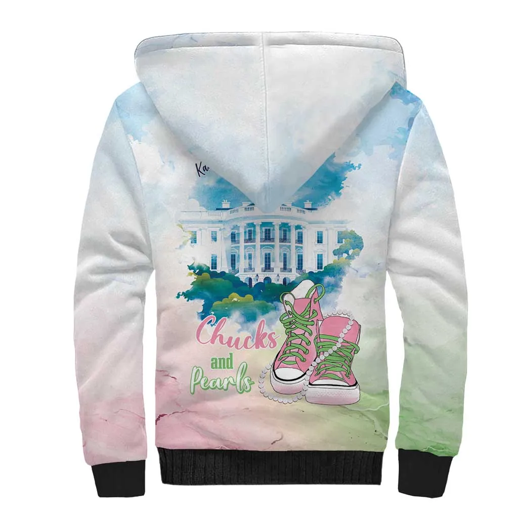 Chucks N Pearls 2024 Sherpa Hoodie Pink Green Rocking The World LT7