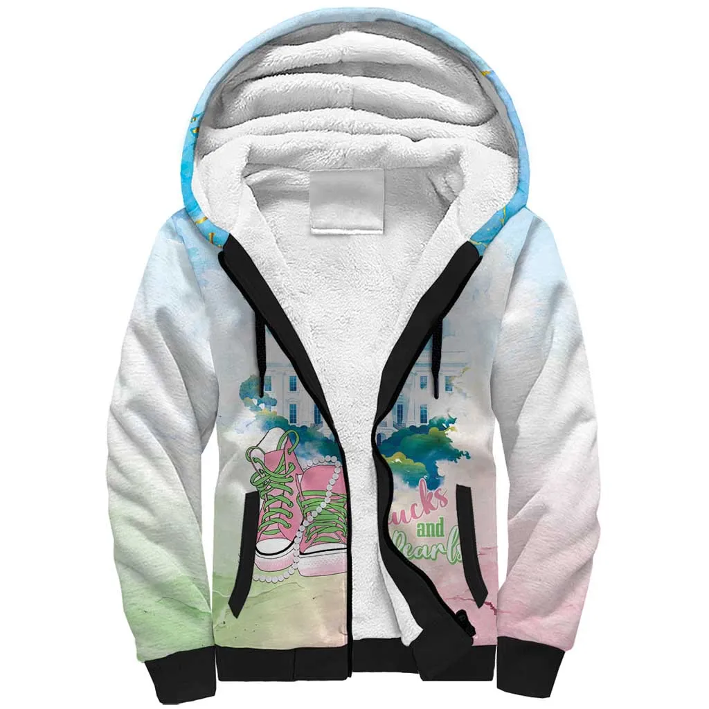 Chucks N Pearls 2024 Sherpa Hoodie Pink Green Rocking The World LT7