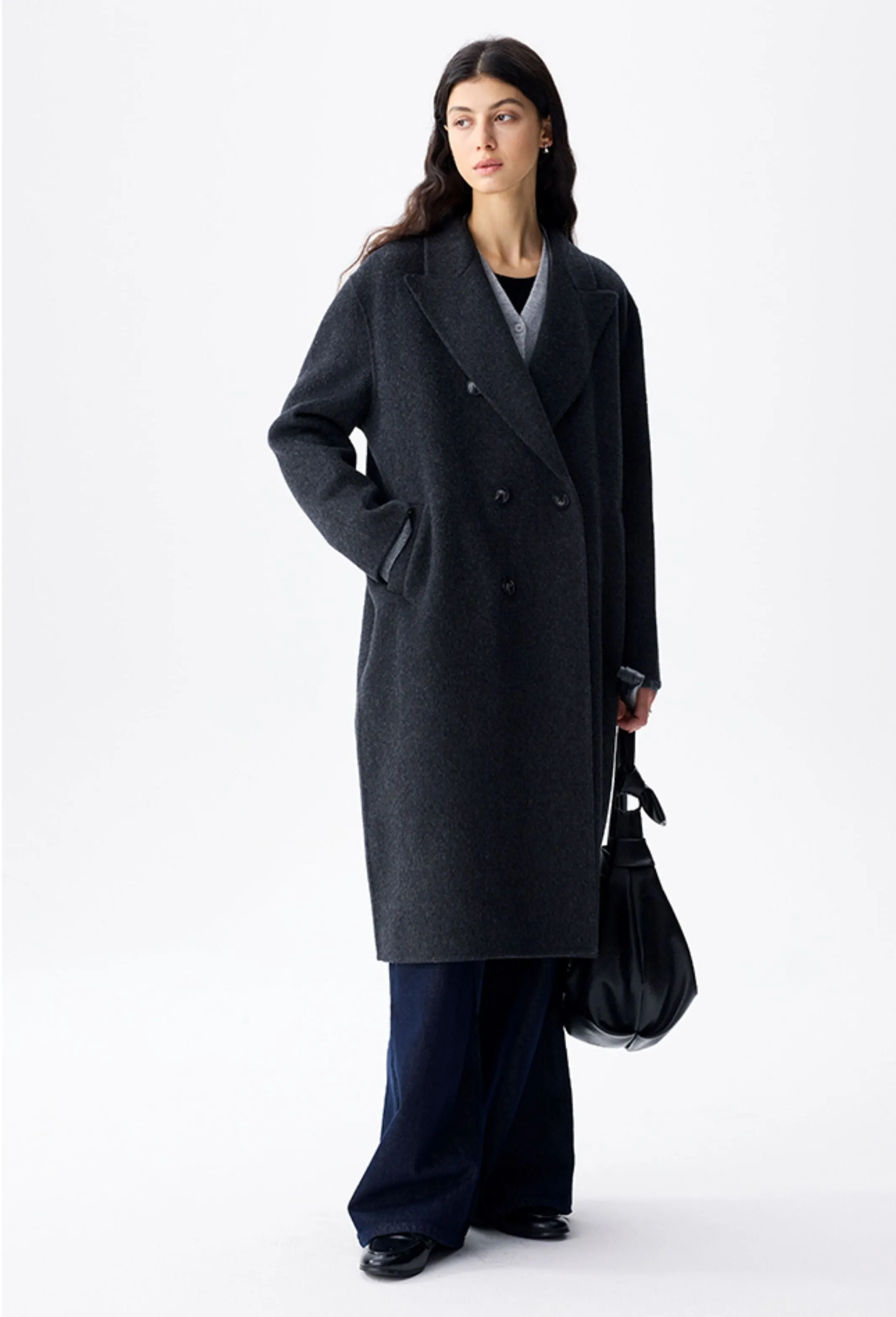 Classic Peaked Lapel Double-Breasted Coat