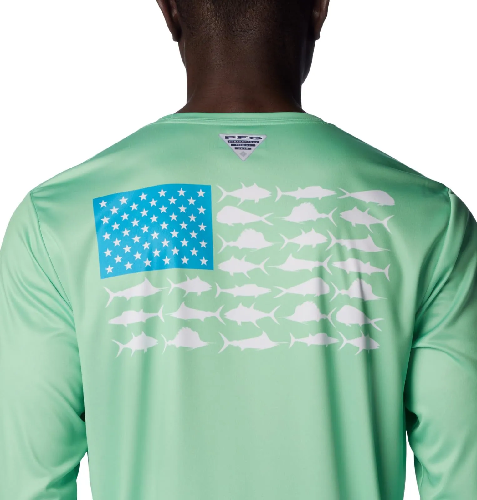 Columbia Men's Terminal Tackle PFG Fish Flag Long Sleeve, Ocean Mint/Ocean Blue Offshore Slam, Large