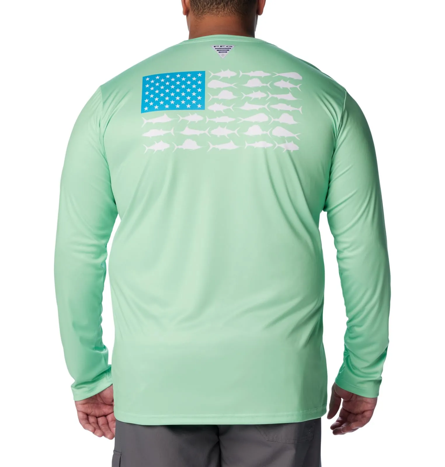 Columbia Men's Terminal Tackle PFG Fish Flag Long Sleeve, Ocean Mint/Ocean Blue Offshore Slam, Large