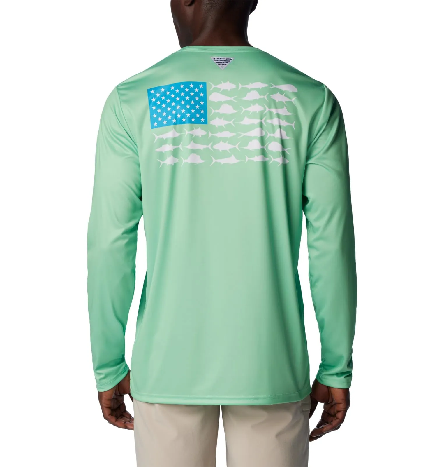 Columbia Men's Terminal Tackle PFG Fish Flag Long Sleeve, Ocean Mint/Ocean Blue Offshore Slam, Large