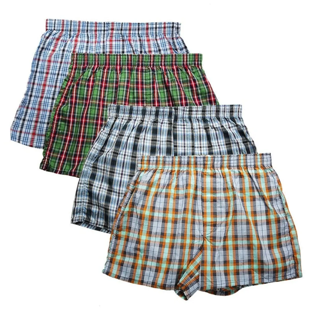 ContiNent 33 High Quality Brand 4-Pack Men's Boxer Shorts Woven Cotton 100% Classic Plaid Combed Male Underpant Loose Breathable Oversize