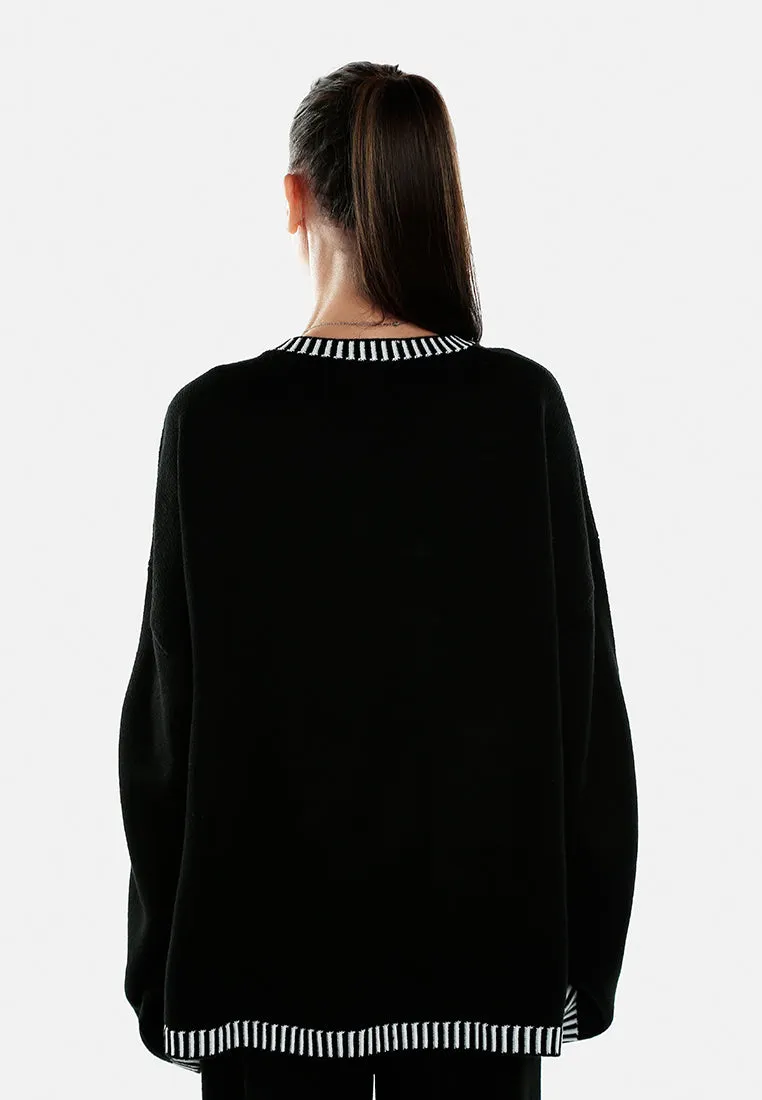 Contrast Stitch Detail Knit Sweater Jumper in By RAG
