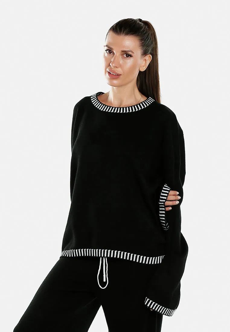Contrast Stitch Detail Knit Sweater Jumper in By RAG