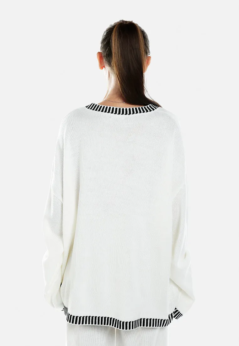 Contrast Stitch Detail Knit Sweater Jumper in By RAG