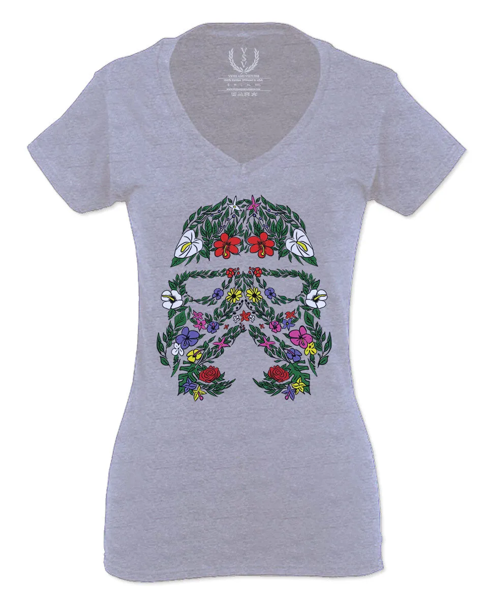 Cool Graphic Floral Tropical Flowers Stormtrooper Street wear For Women V neck fitted T Shirt
