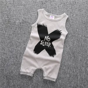 Cotton sleeveless Baby Cropped leg Edgy unisex "No Sleep" baby Romper in Grey