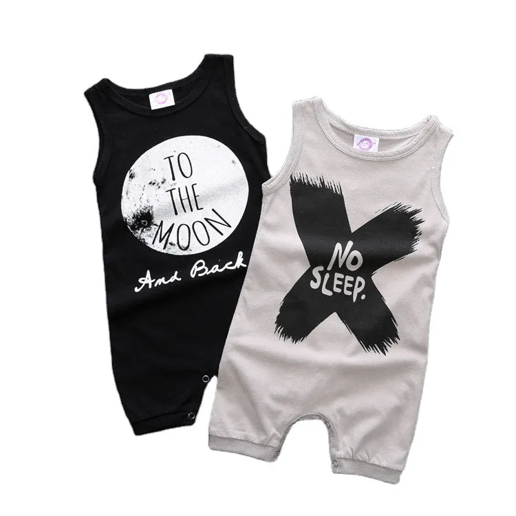 Cotton sleeveless Baby Cropped leg Edgy unisex "No Sleep" baby Romper in Grey