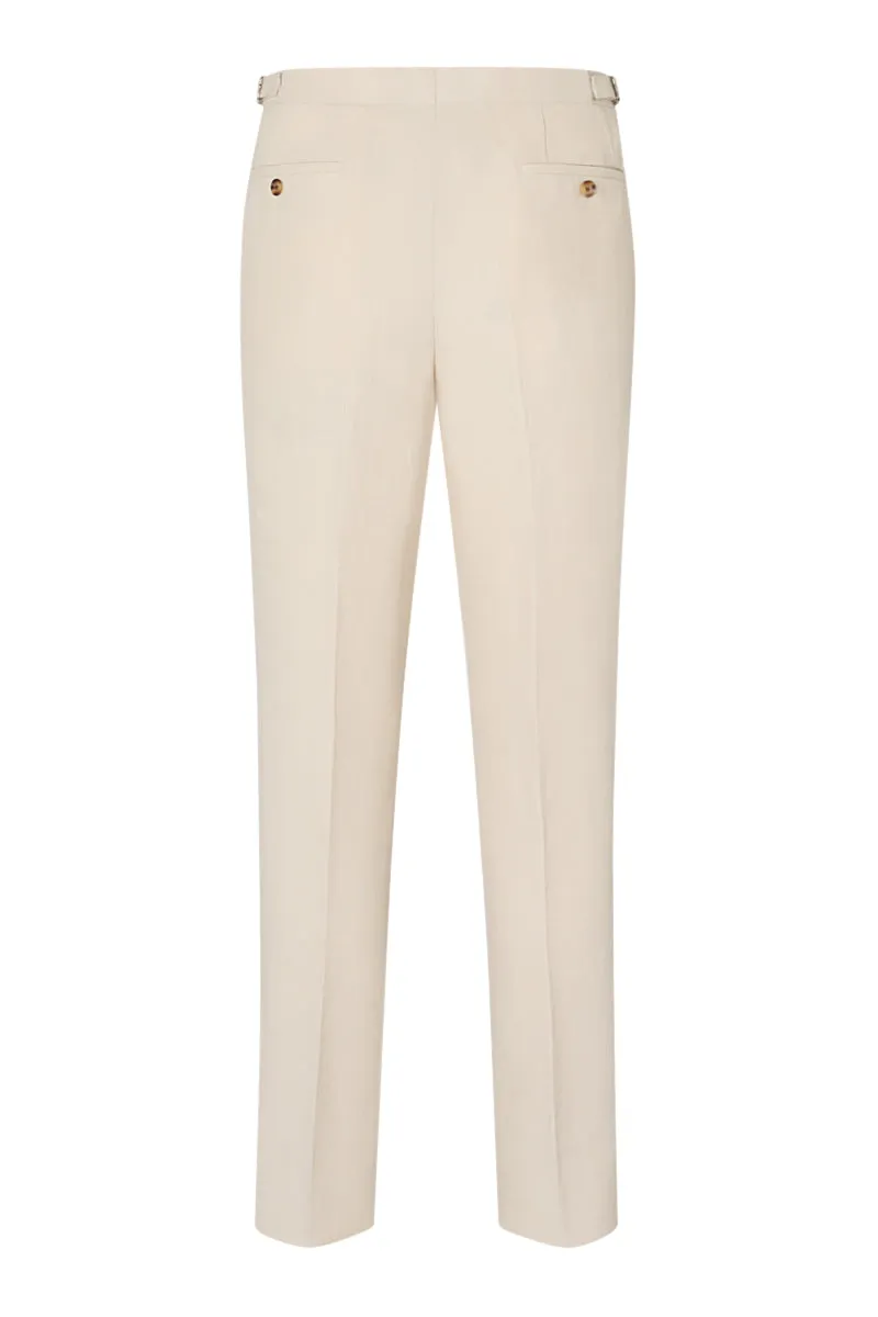 Cream Single Pleat Linen Trousers