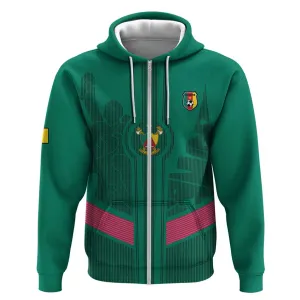 Custom Cameroun Football Zip Hoodie Allez les Lions LT15
