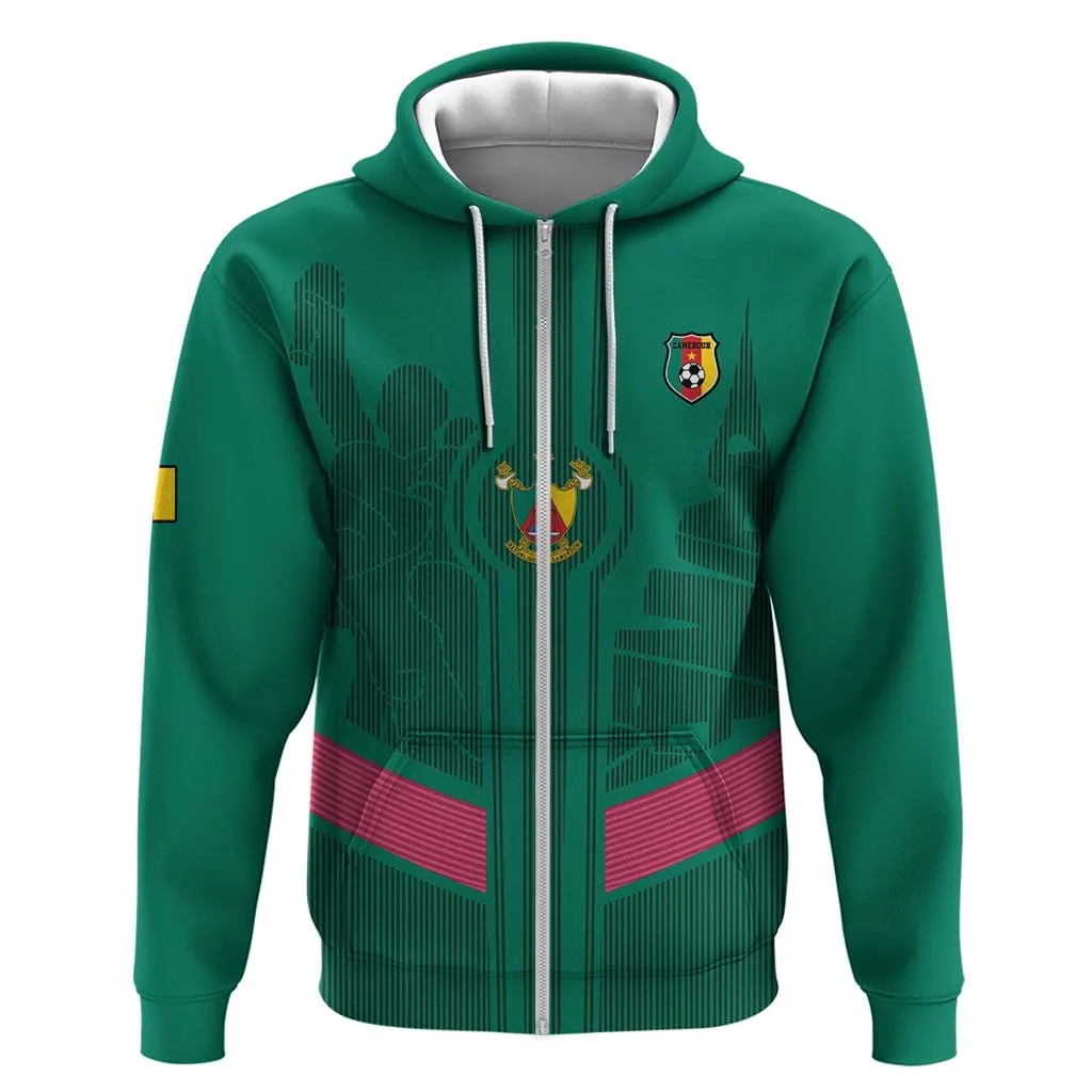 Custom Cameroun Football Zip Hoodie Allez les Lions LT15