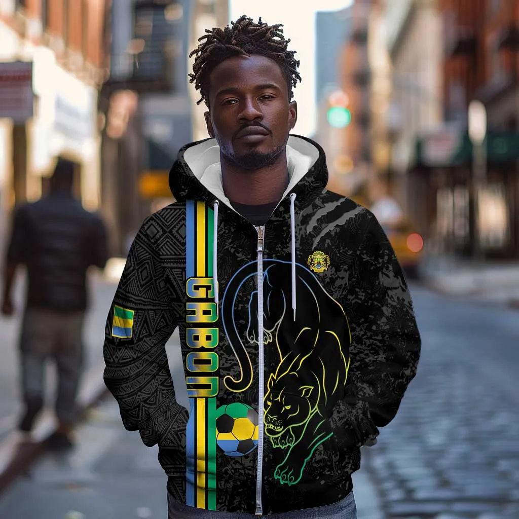 Custom Gabon Football Zip Hoodie Go Champions - Black Ver LT15