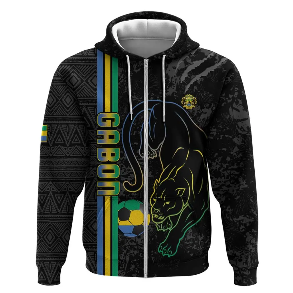 Custom Gabon Football Zip Hoodie Go Champions - Black Ver LT15