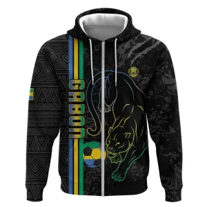 Custom Gabon Football Zip Hoodie Go Champions - Black Ver LT15