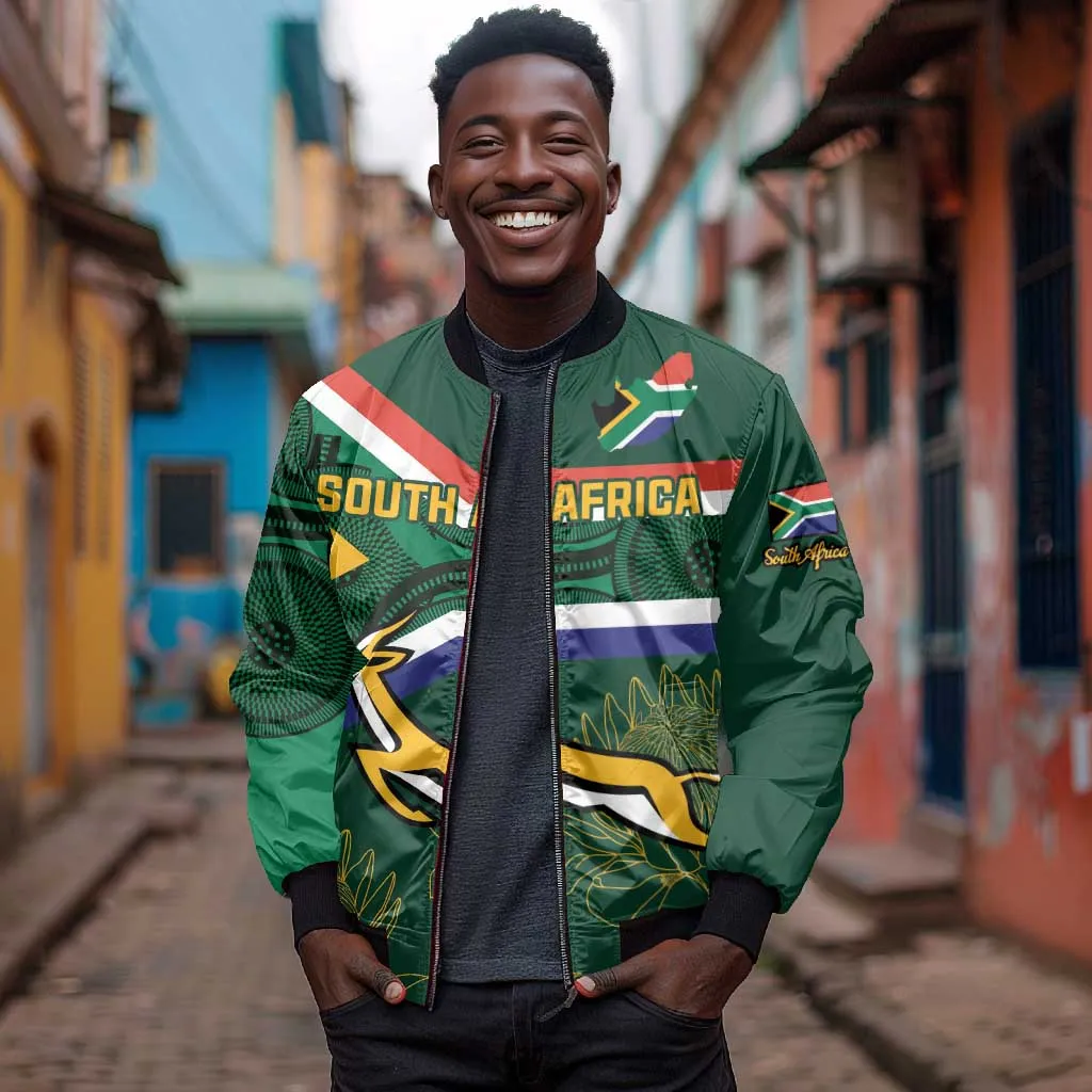 Custom South Africa Rugby Bomber Jacket Springboks Mascot African Pattern LT18