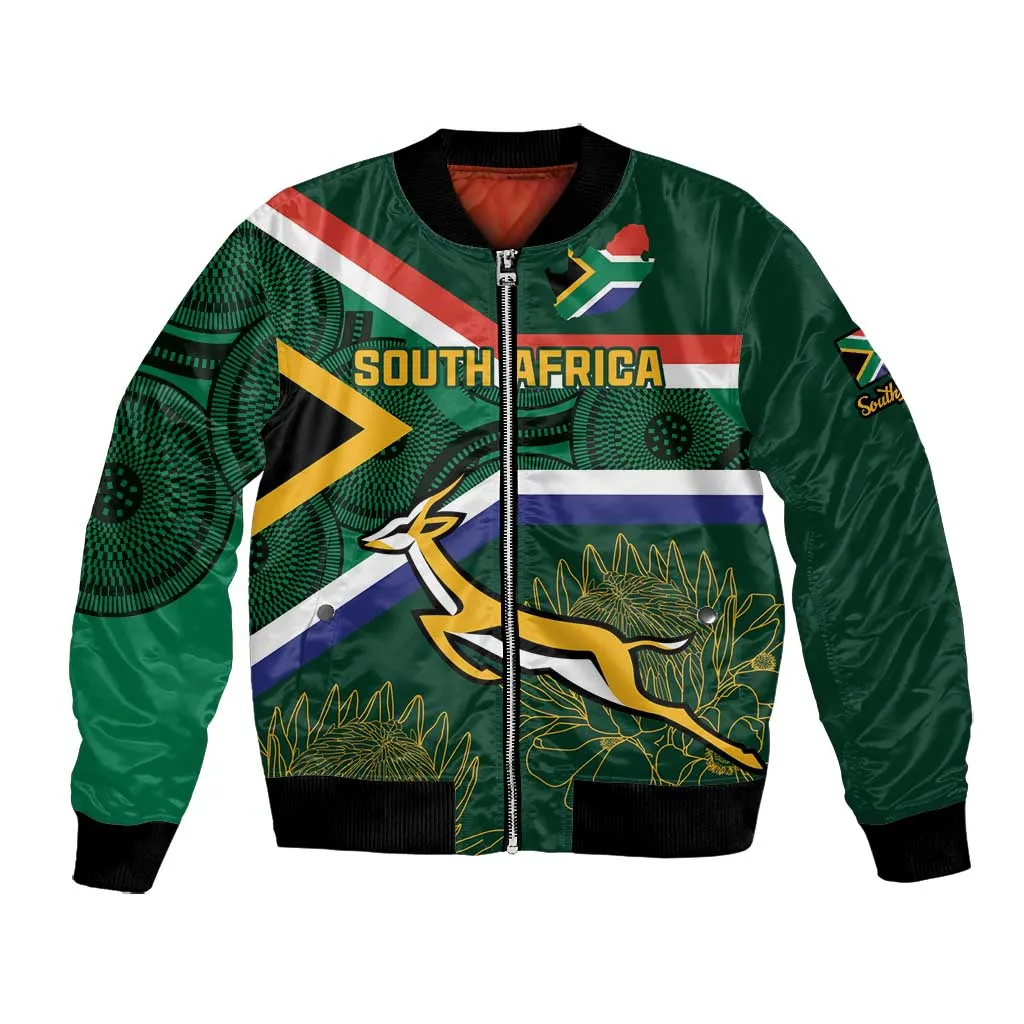 Custom South Africa Rugby Bomber Jacket Springboks Mascot African Pattern LT18