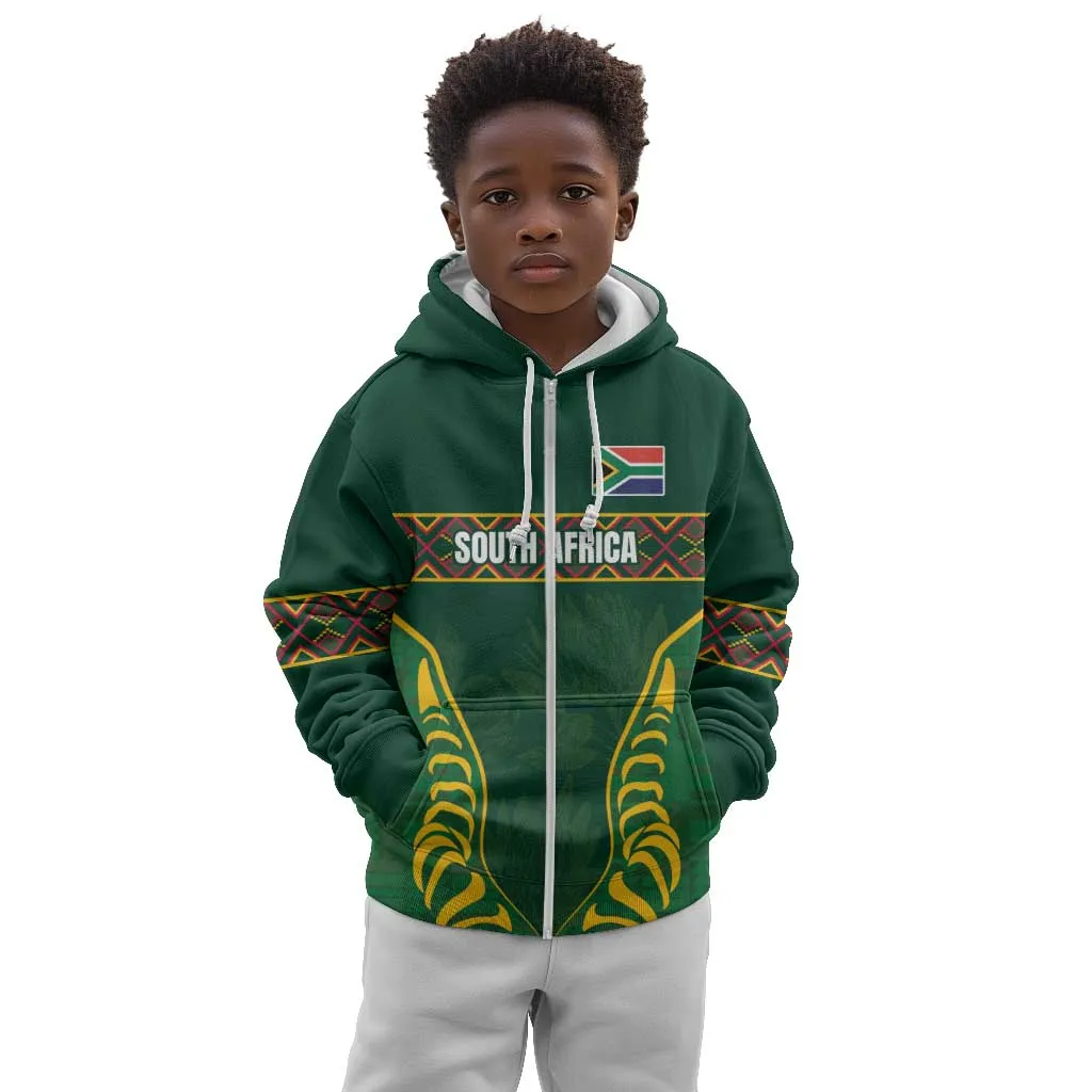 Custom South Africa Rugby Kid Hoodie Springboks Spirit and King Protea LT03