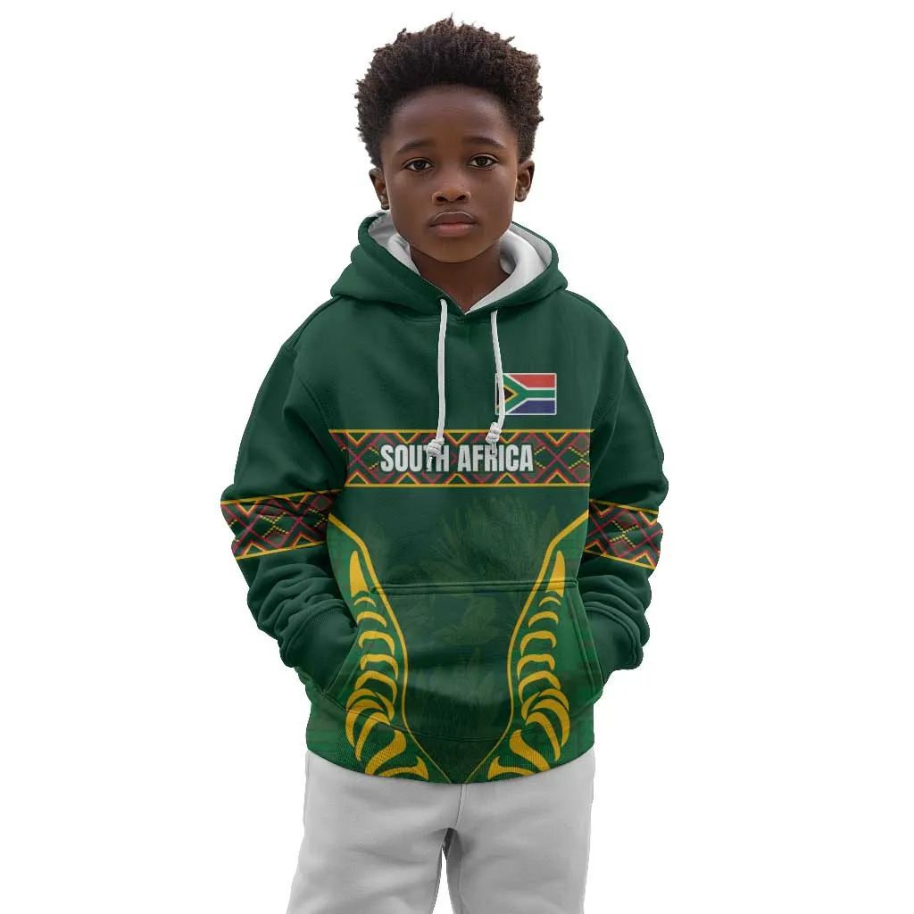 Custom South Africa Rugby Kid Hoodie Springboks Spirit and King Protea LT03