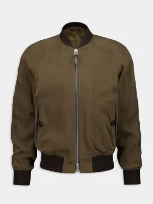 Dark Olive Suede Bomber Jacket