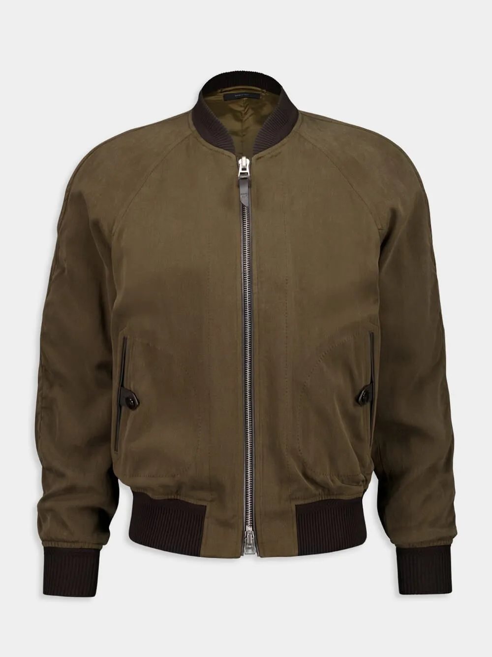 Dark Olive Suede Bomber Jacket