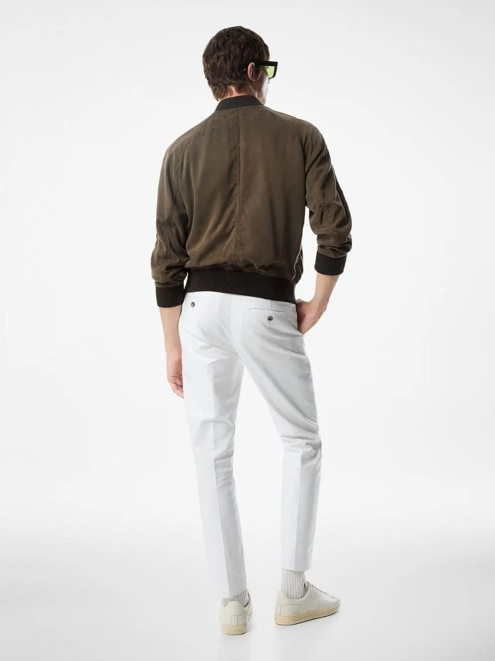 Dark Olive Suede Bomber Jacket
