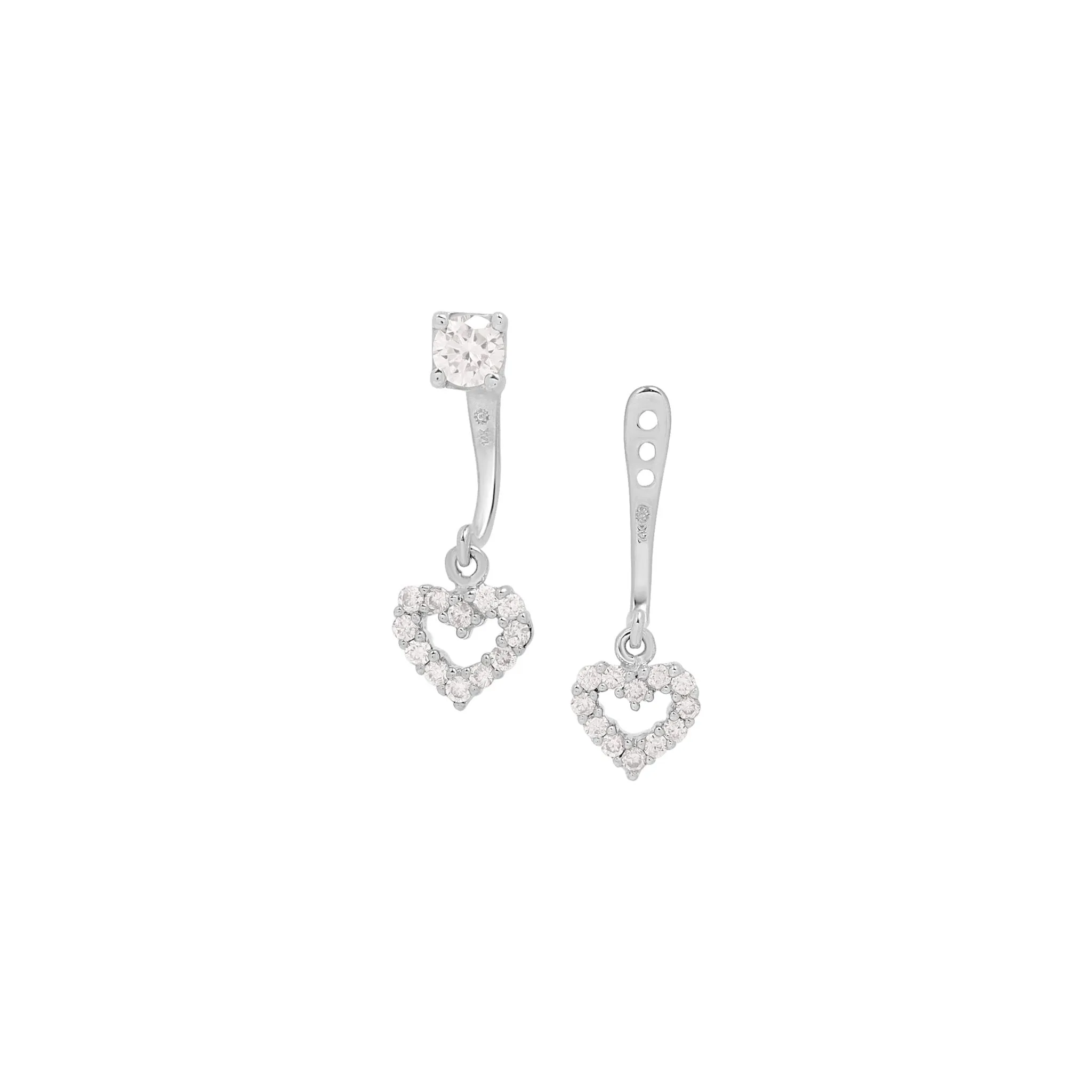 Diamond Heart Ear Jackets & Studs