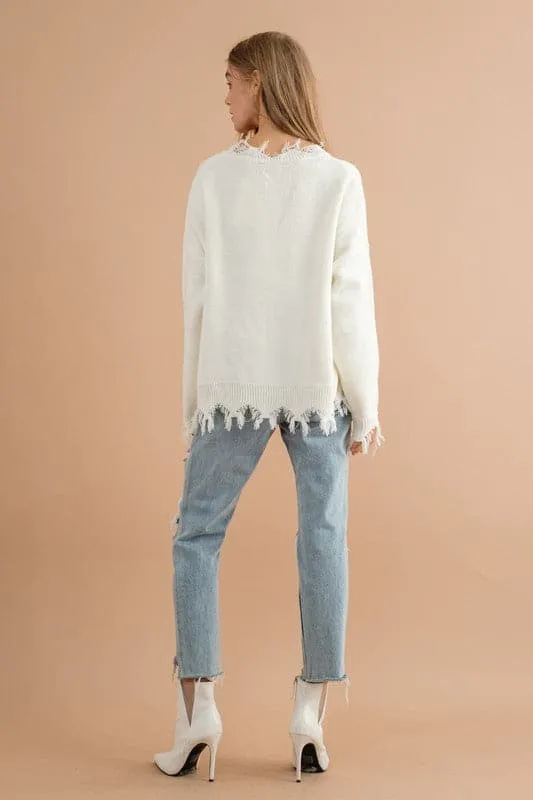 Distressed Tiger Sequence Sweater - Ivory