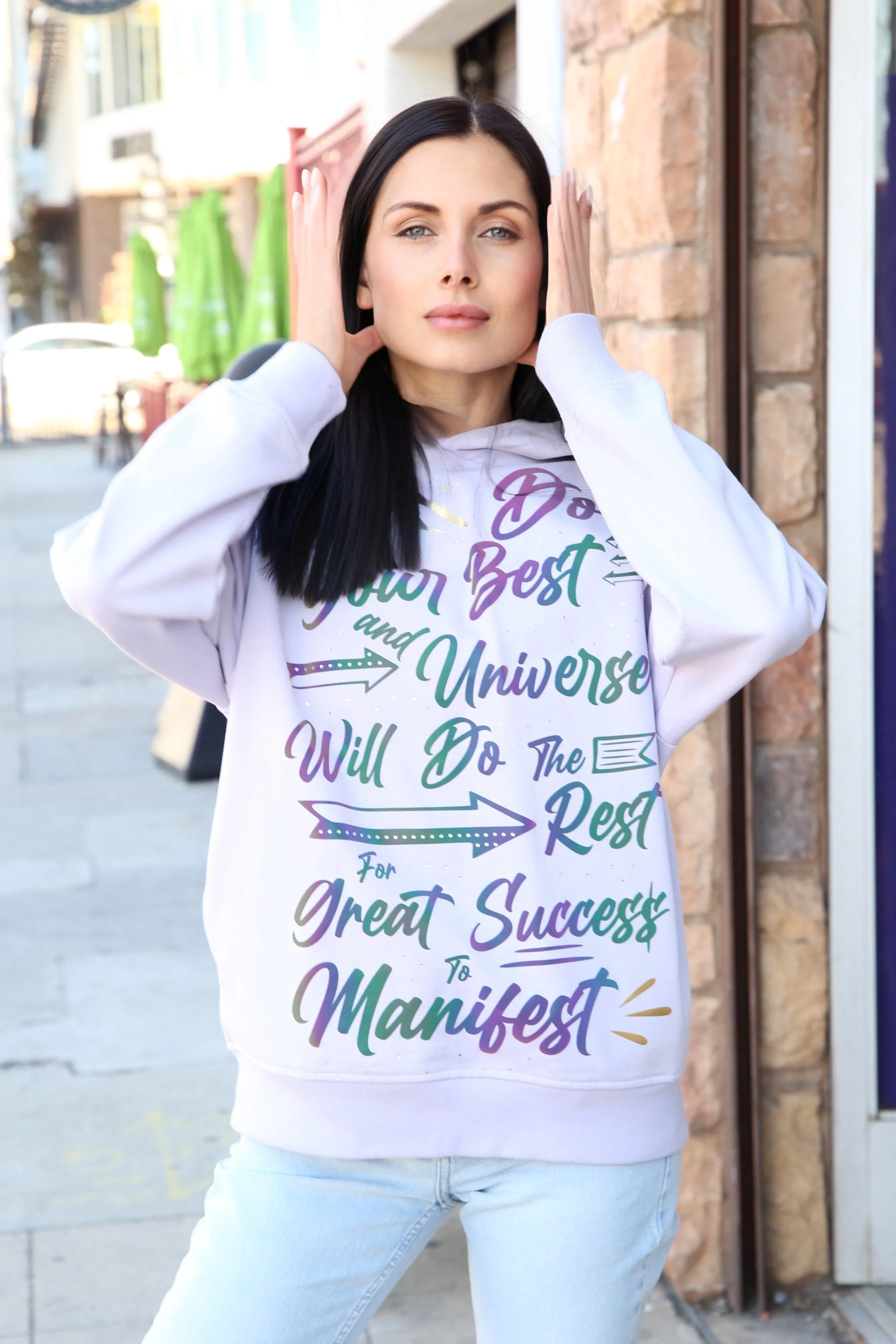 ‘Do Your Best’ Reflective & Rhinestone Affirmation Hoodie - Lavender