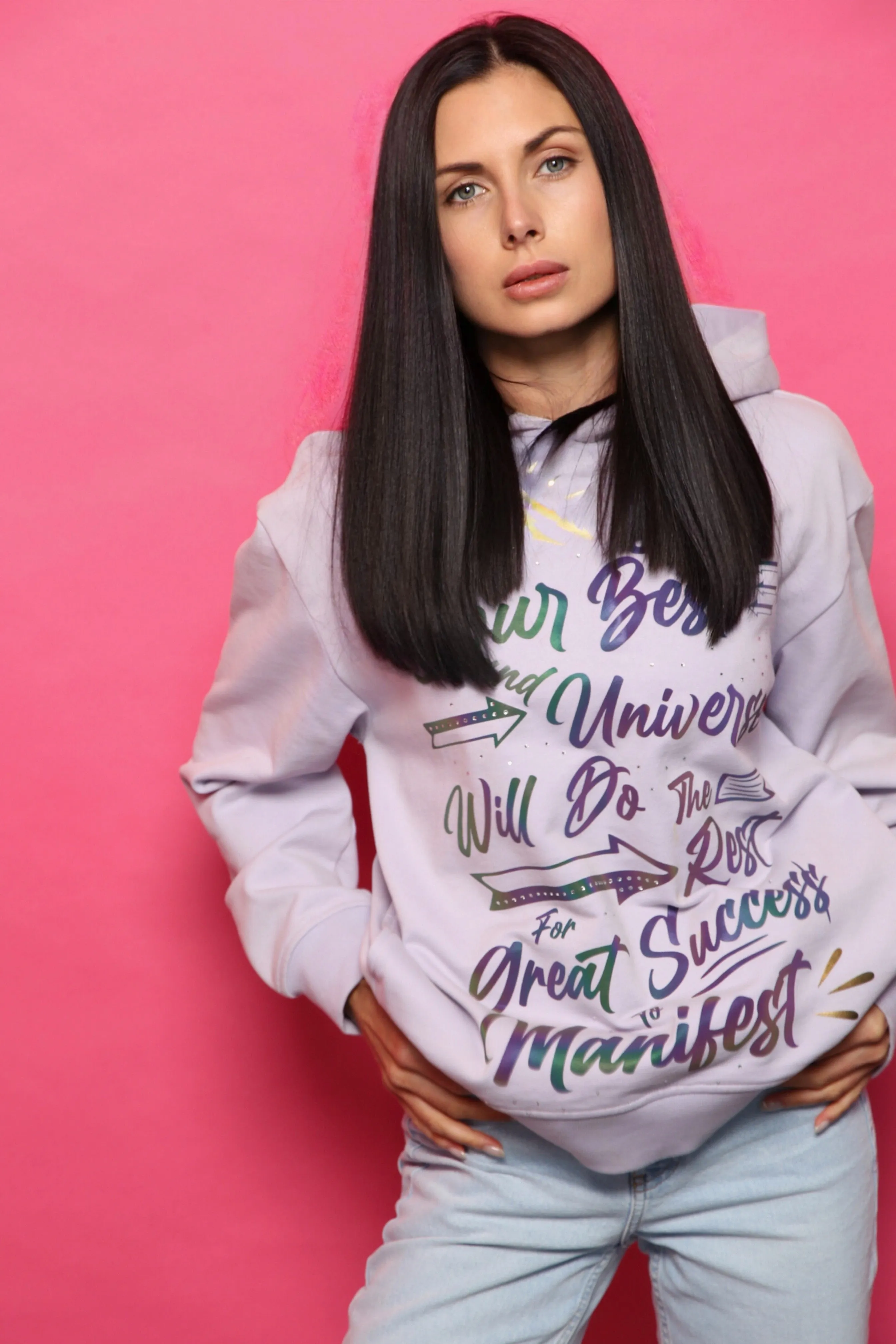 ‘Do Your Best’ Reflective & Rhinestone Affirmation Hoodie - Lavender