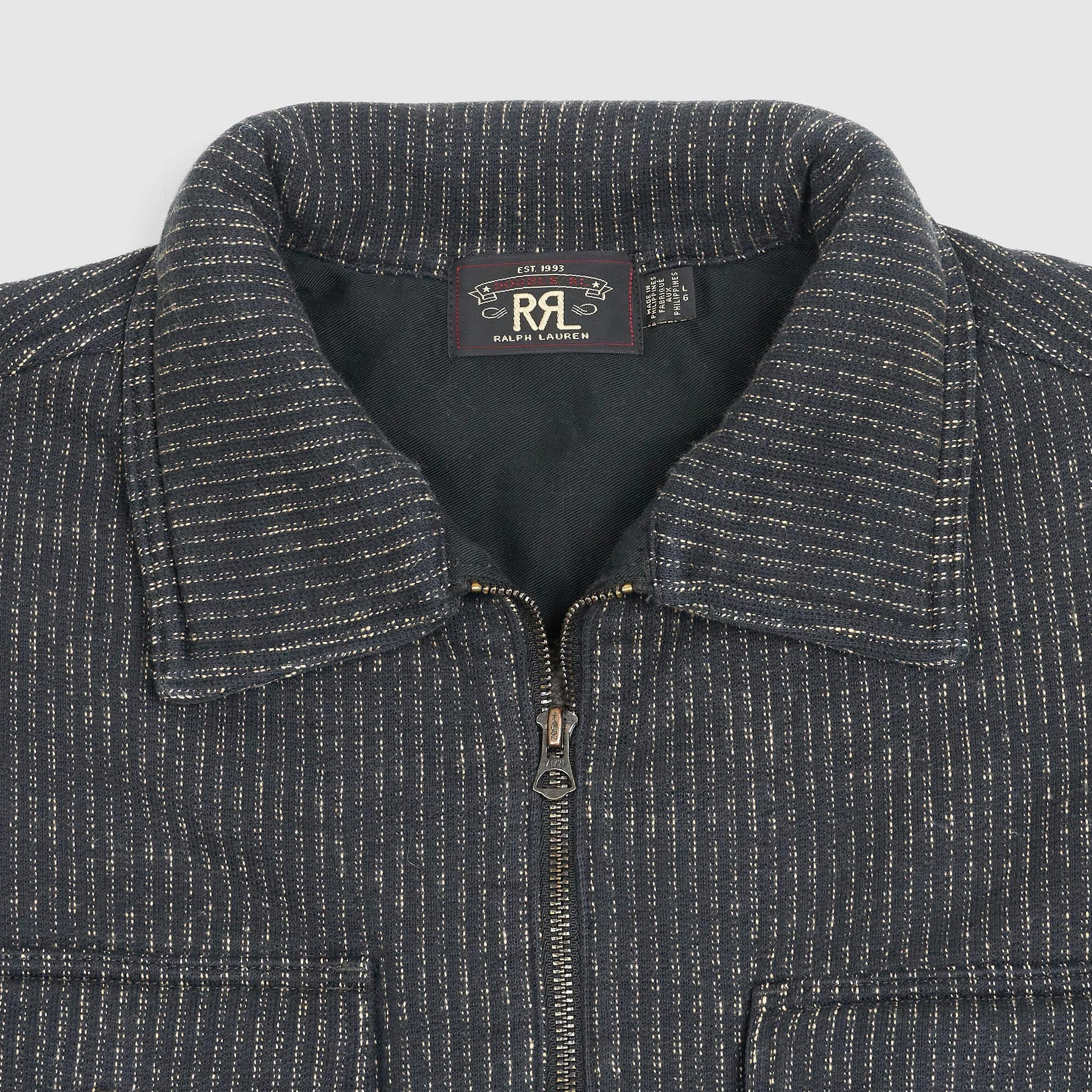 Double RL Striped Cotton Blend Fleece Jacket