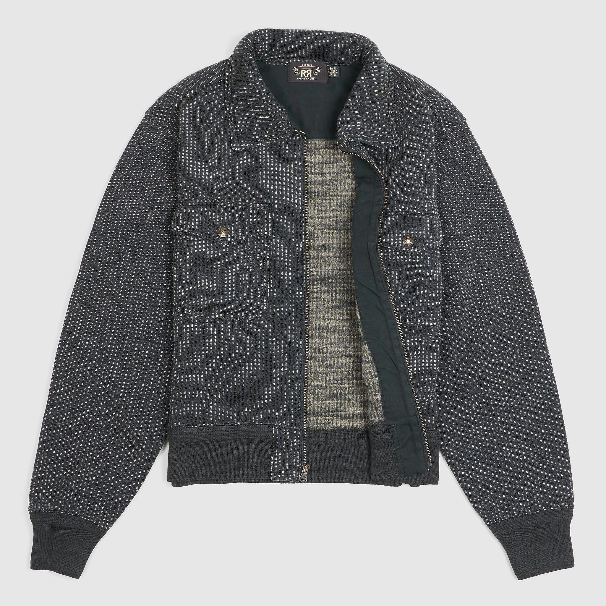 Double RL Striped Cotton Blend Fleece Jacket