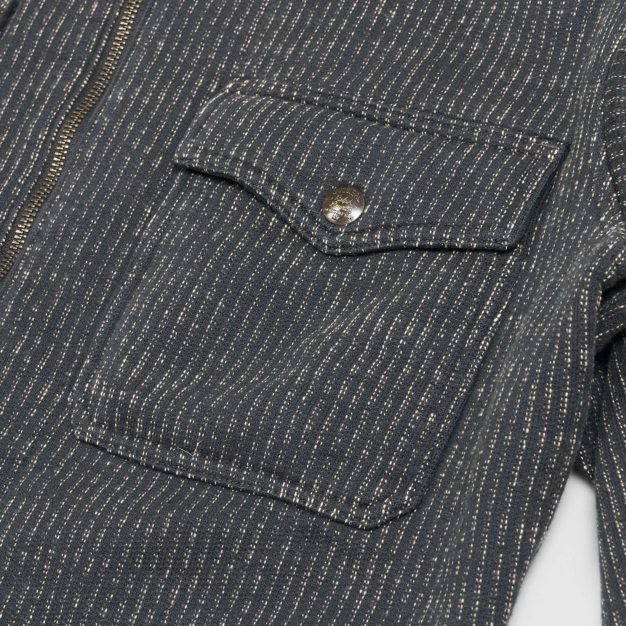 Double RL Striped Cotton Blend Fleece Jacket