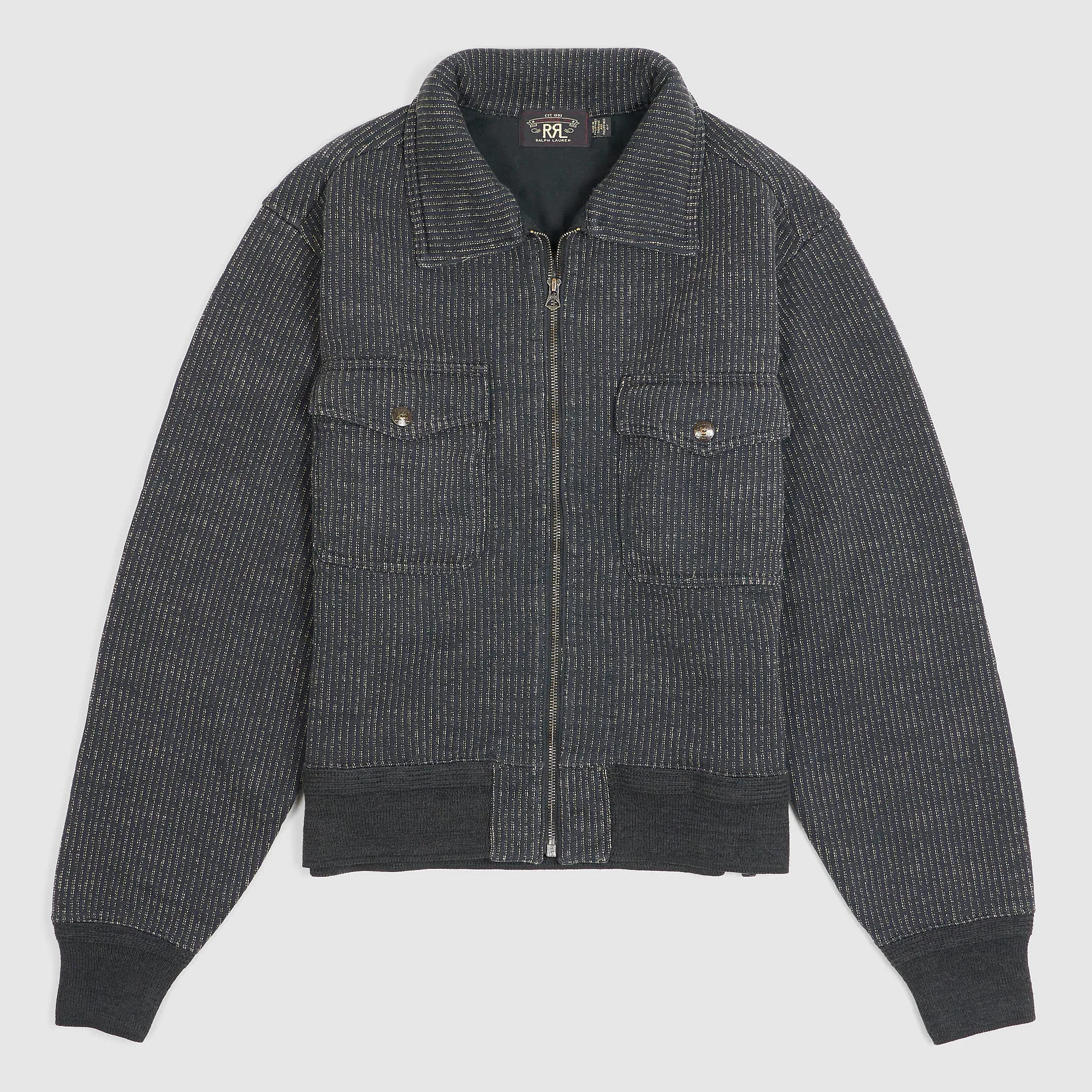 Double RL Striped Cotton Blend Fleece Jacket
