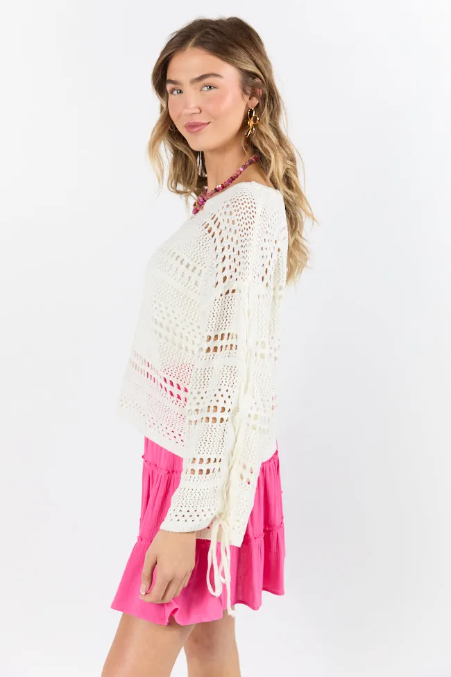 Easy Going Cream Open Knit Boat Neck Sweater