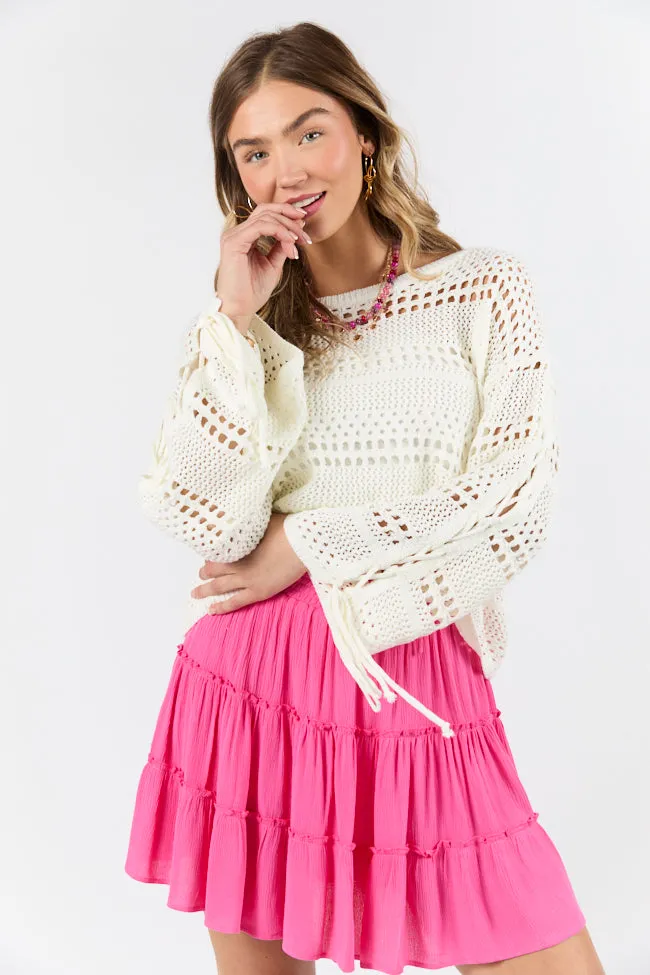 Easy Going Cream Open Knit Boat Neck Sweater