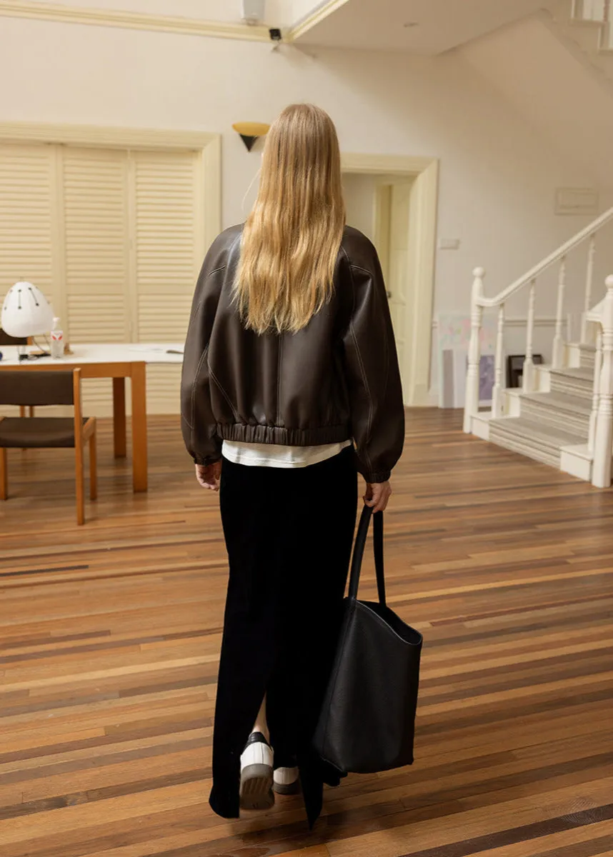 Elise - Faux Leather Bomber Jacket
