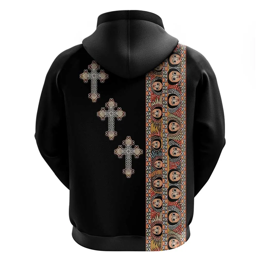 Ethiopia Angels Tilet With Cross Zip Hoodie Black Color LT15