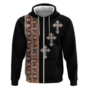 Ethiopia Angels Tilet With Cross Zip Hoodie Black Color LT15