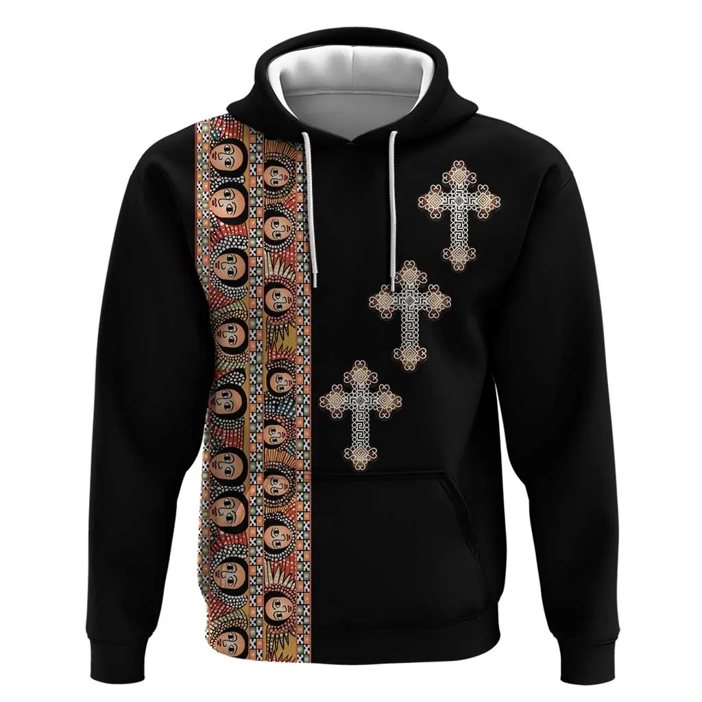 Ethiopia Angels Tilet With Cross Zip Hoodie Black Color LT15