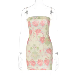 European and American Foreign Trade New Wholesale Women's Clothing Fresh Fresh Floral Print Wrapped Chest Sheath Slim Dress Factory Wholesale