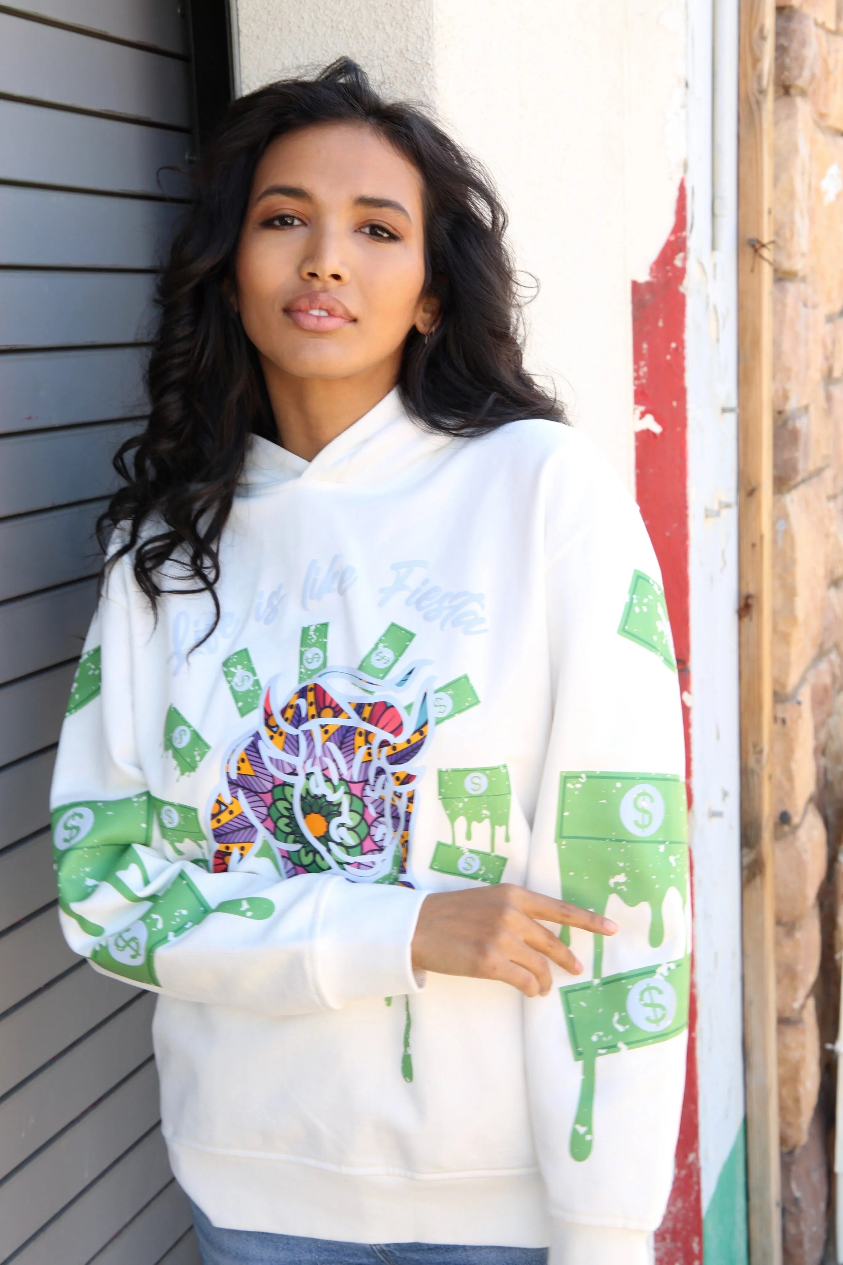 Fiesta Bull Reflective Affirmation Hoodie - White