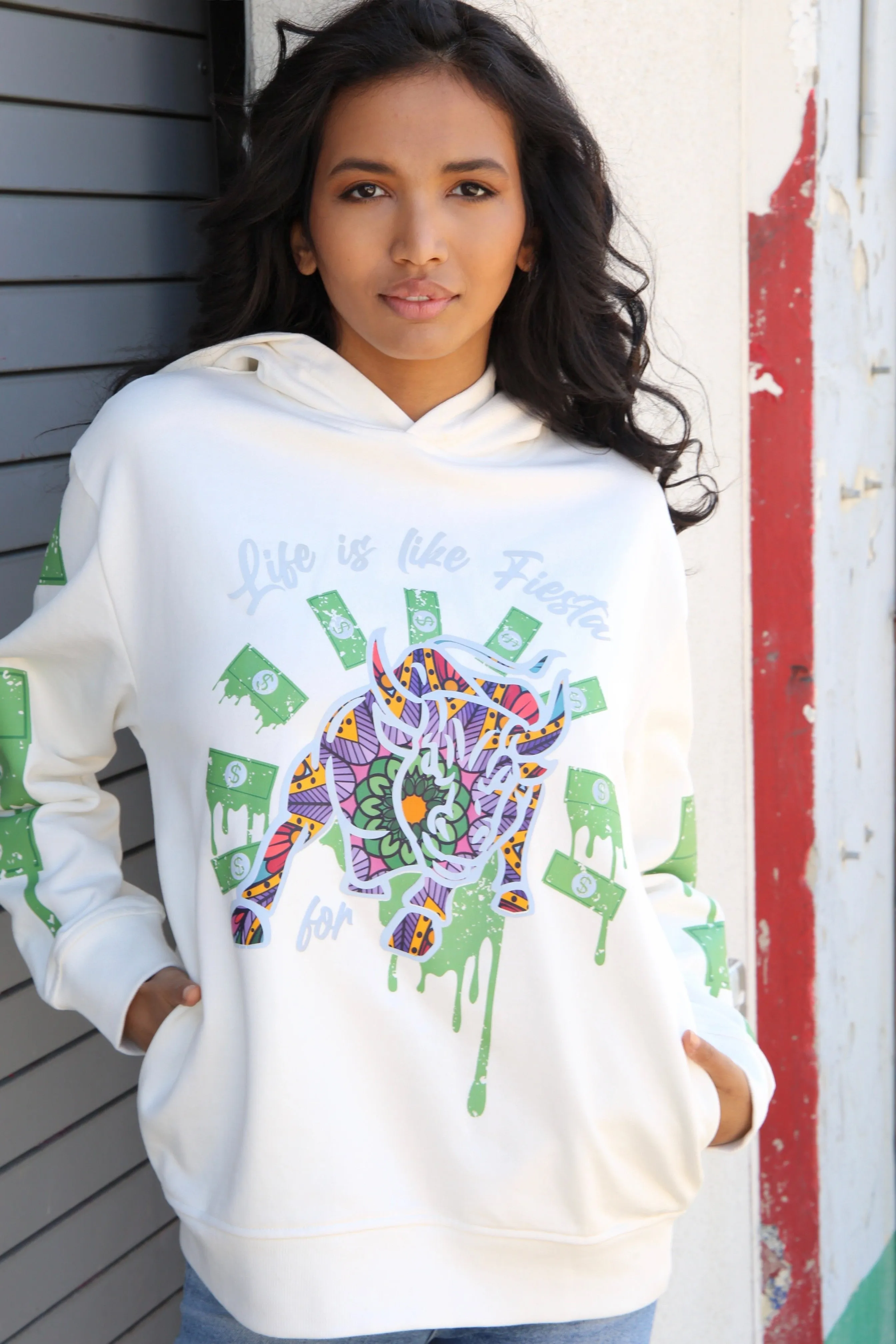 Fiesta Bull Reflective Affirmation Hoodie - White