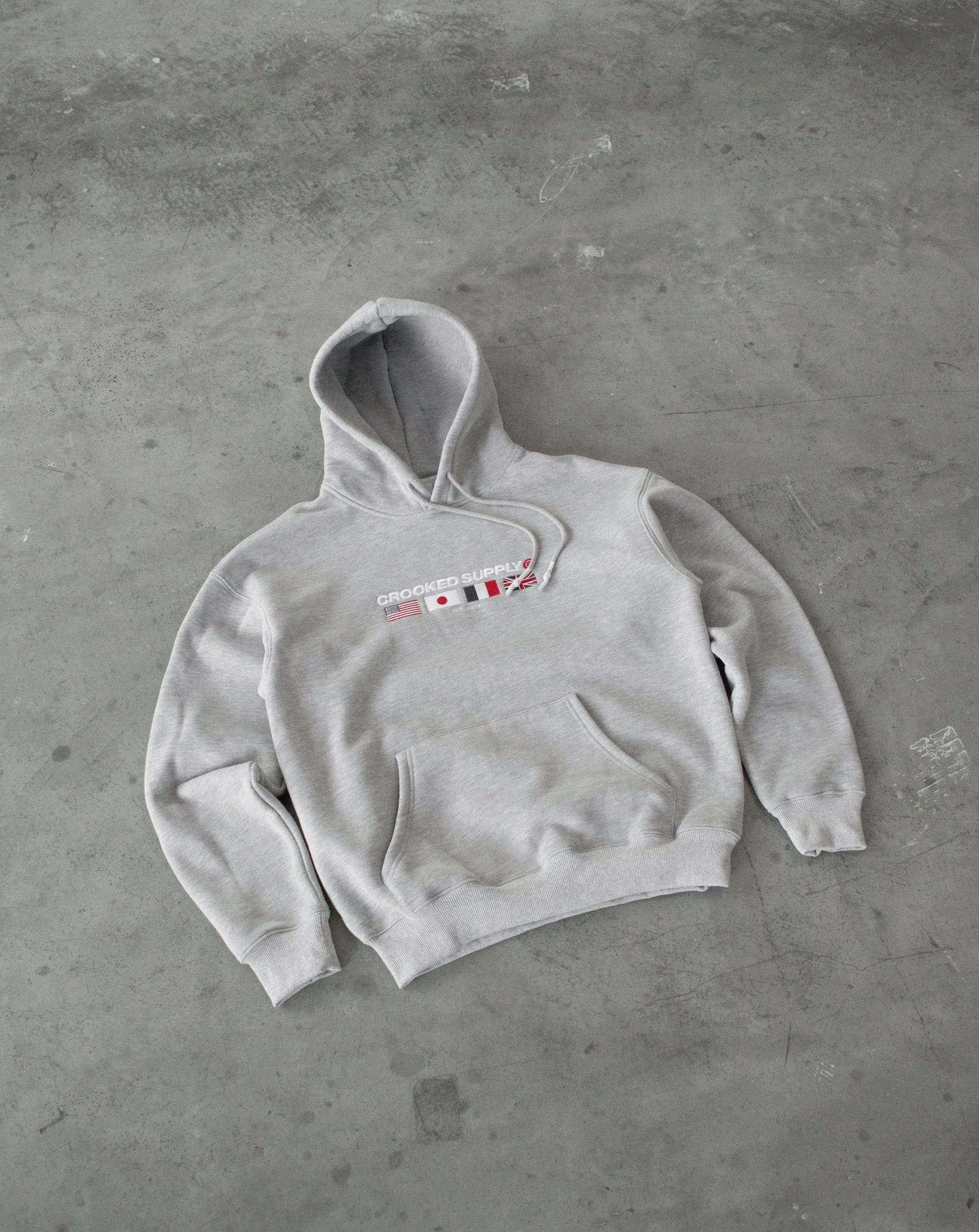 Flag Hoodie - Heather Grey (Embroidered Logo)