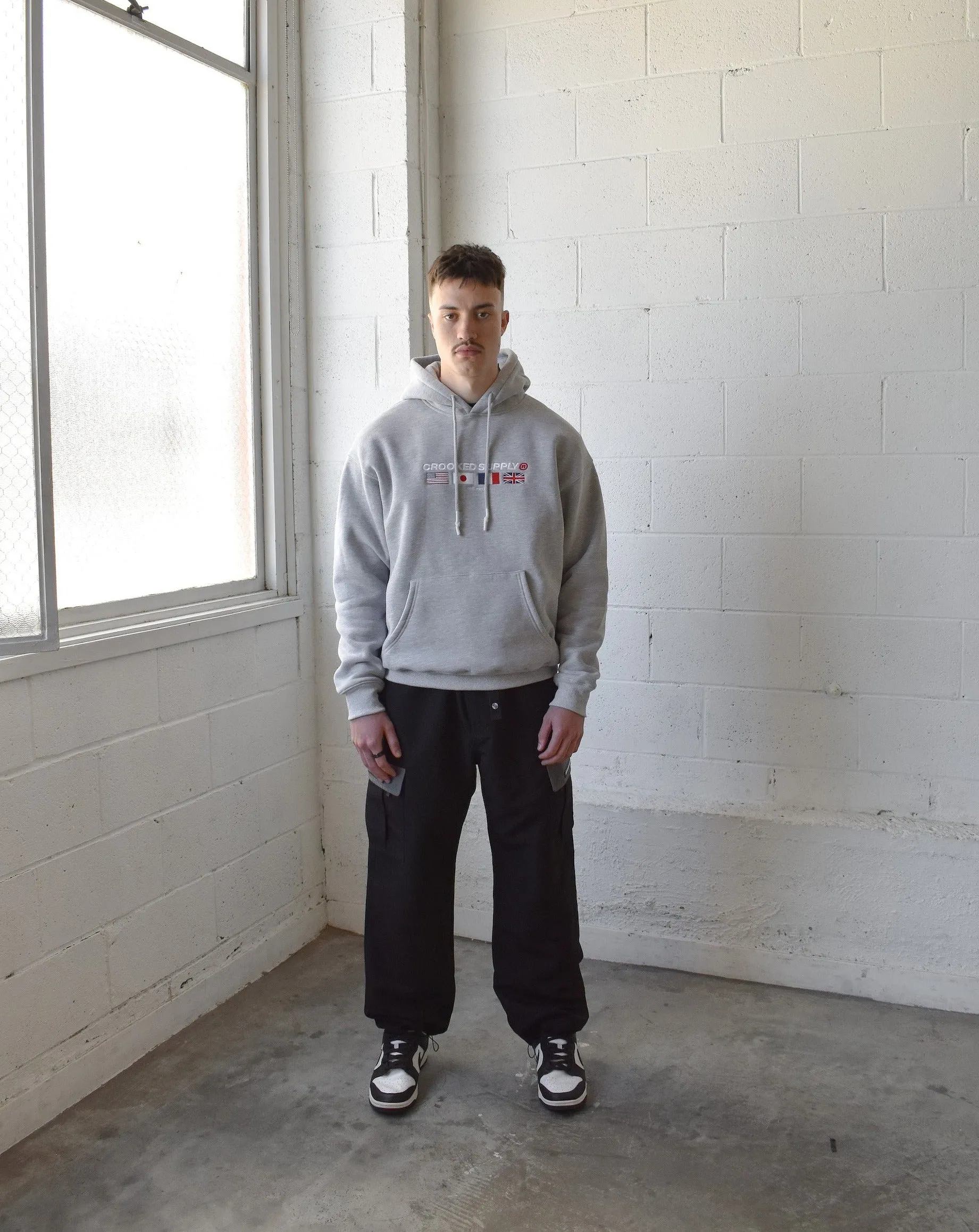 Flag Hoodie - Heather Grey (Embroidered Logo)