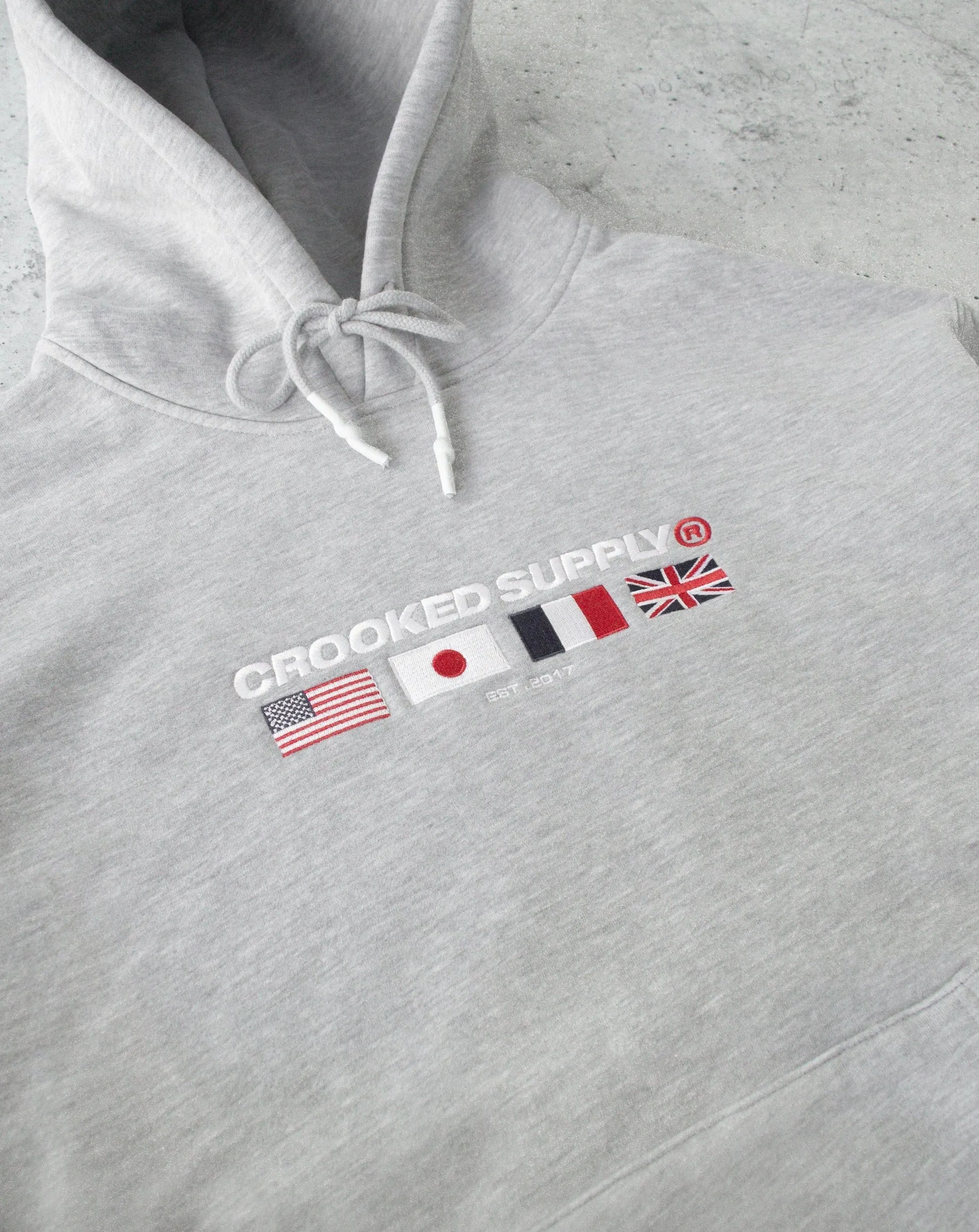 Flag Hoodie - Heather Grey (Embroidered Logo)