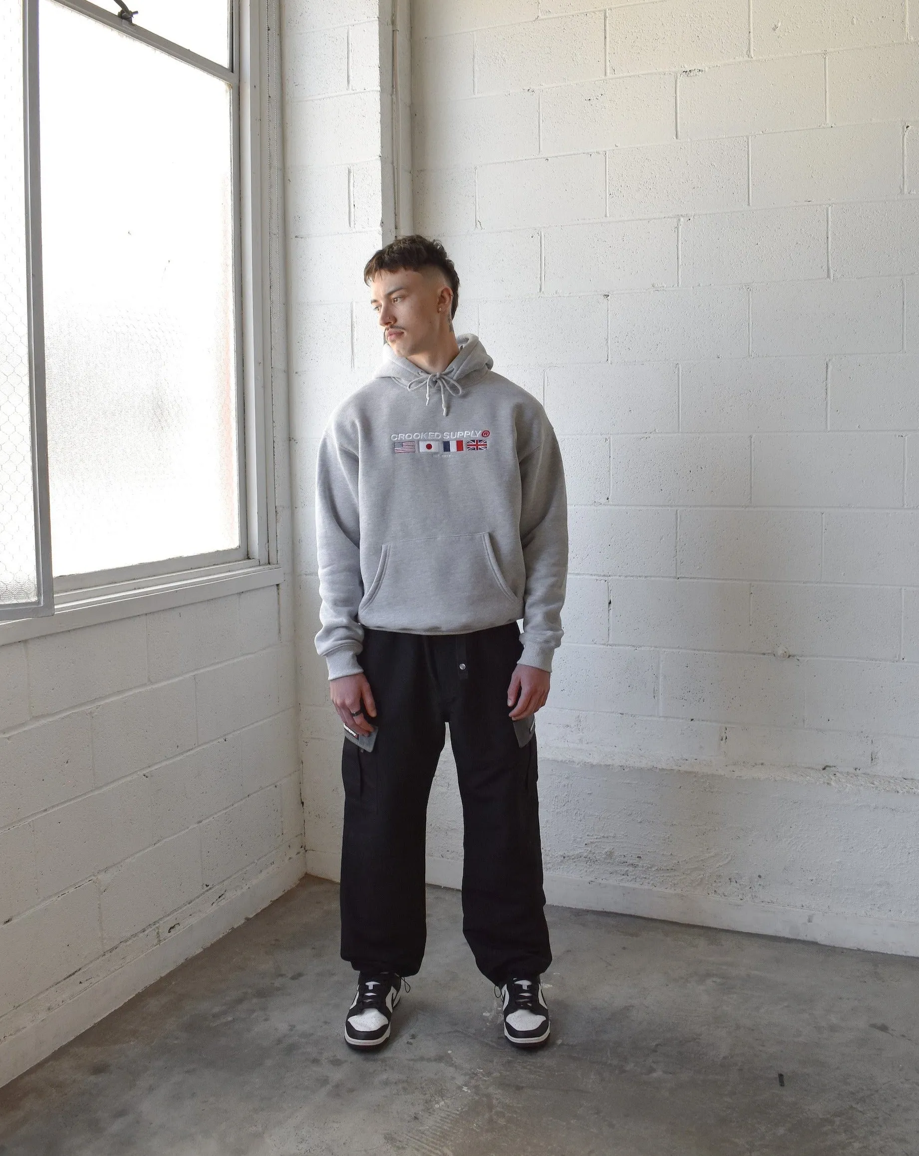 Flag Hoodie - Heather Grey (Embroidered Logo)